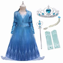 Платье Эльзы для девочек; комплект из 2 предметов для девочек; костюм Снежной Королевы; костюм принцессы Анны для костюмированной вечеринки; Детский Рождественский костюм; Одежда для девочек на Хэллоуин