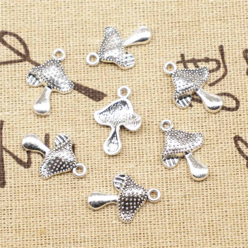 

Earrings Accessories Charms For Jewelry Making 14x21mm Mushroom Charms Antique Silver Color 40pcs