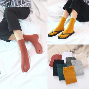

Women's Toesocks Two-toe Socks Japan mu ji wa Autumn & Winter Pure Cotton Toe Socks Solid Color Men And Women Two-Finger Tube So
