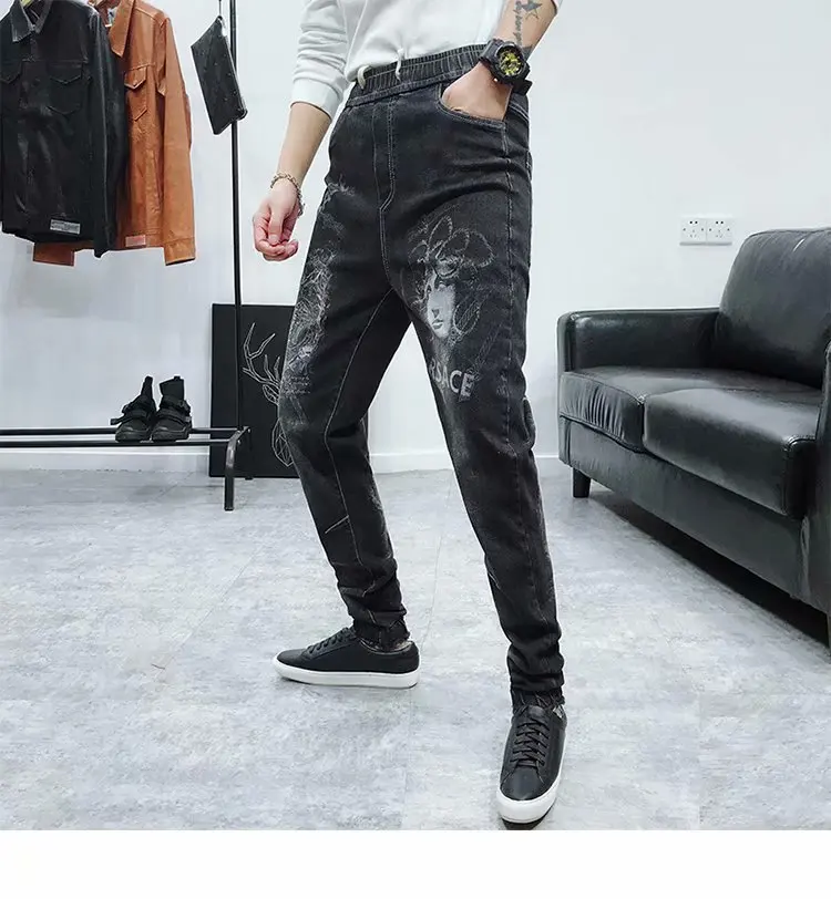 ICCLEK 2021 Fall Black Jeans Men's Jeans Slim Jeans Fashion Men's Stretch Harem Pants Men's Pants Skinny Jeans Men