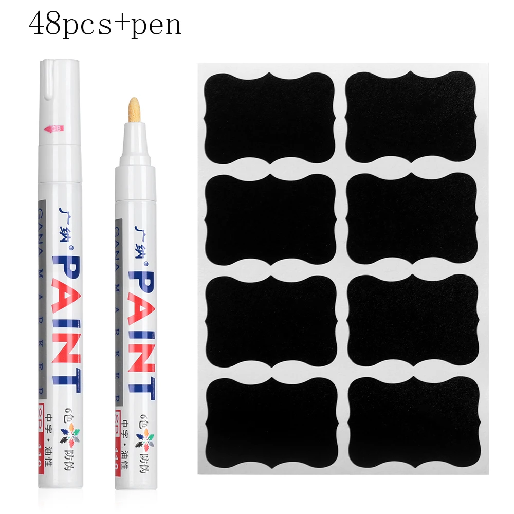 48Pcs and pen 120 шт/рулон, водонепроницаемые наклейки для меловой доски, кухонные этикетки для бутылок специй, этикетки для домашнего варенья, этикетки для досок, украшения для дома - Цвет: 48Pcs and pen