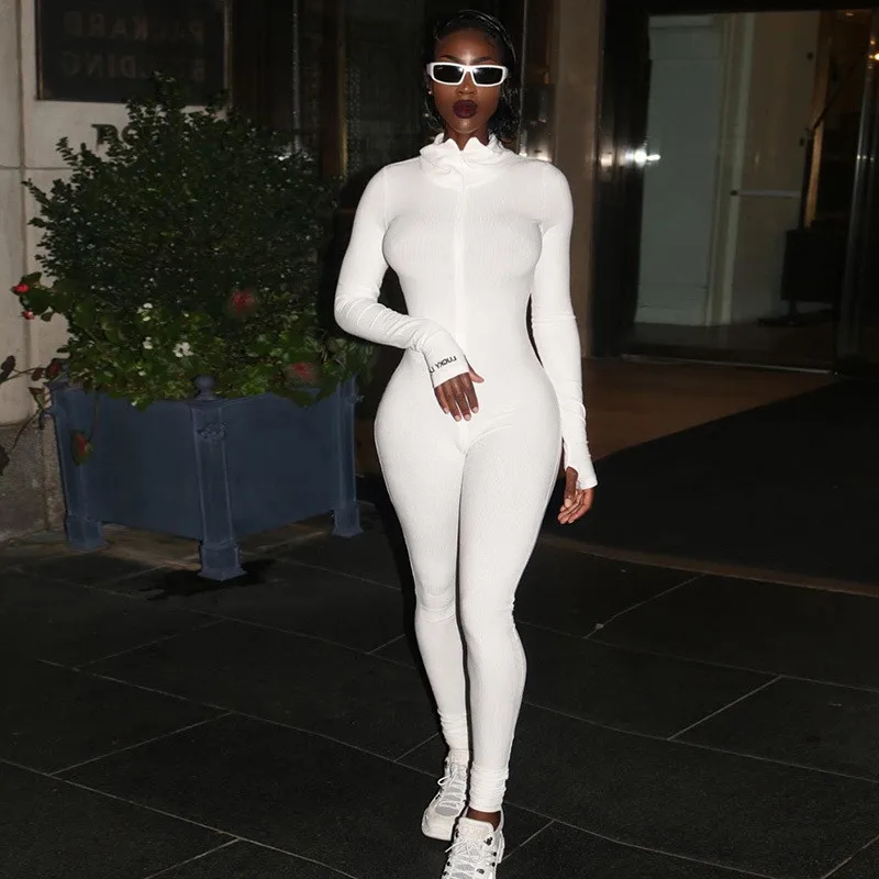 Además de Mono para las mujeres Romper 2020 de suerte etiqueta Casual de manga larga delgada cuello alto Catsuit cremallera de deporte ropa de mono negro