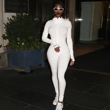 Plus Jumpsuit For Women Romper 2020 Lucky Label Long Sleeve Casual Skinny Turtleneck Catsuit Zipper Sport Wear Bodysuit Black