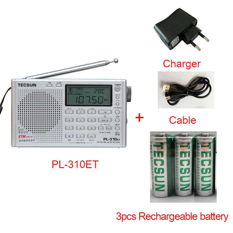 Бренд Tecsun PL310ET PL-310ET Полнодиапазонный радио цифровой демодулятор FM/AM/SW/MW/LW World Band стерео радио цифровой приемник - Цвет: Sliver all set