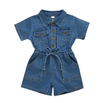 

Korean 2020 Kids Baby Girls Denim Rompers Clothes Short Sleeve Children's Jeans Overalls Jumpsuits Toddler Girl Casual Clothing