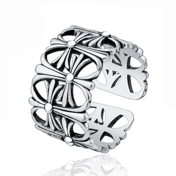 

Korean Style Fashion Retro Trend Personality Cross Pattern Thai Silver Ring Hip-hop Style Size Adjustable Ring JZ32353