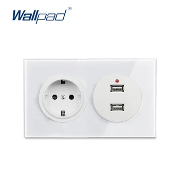 

Wallpad German Wall Power Socket With 2USB Crystal Tempered Pure Glass Panel Outlet Grounded 16A 146*86mm 5V 2400MA