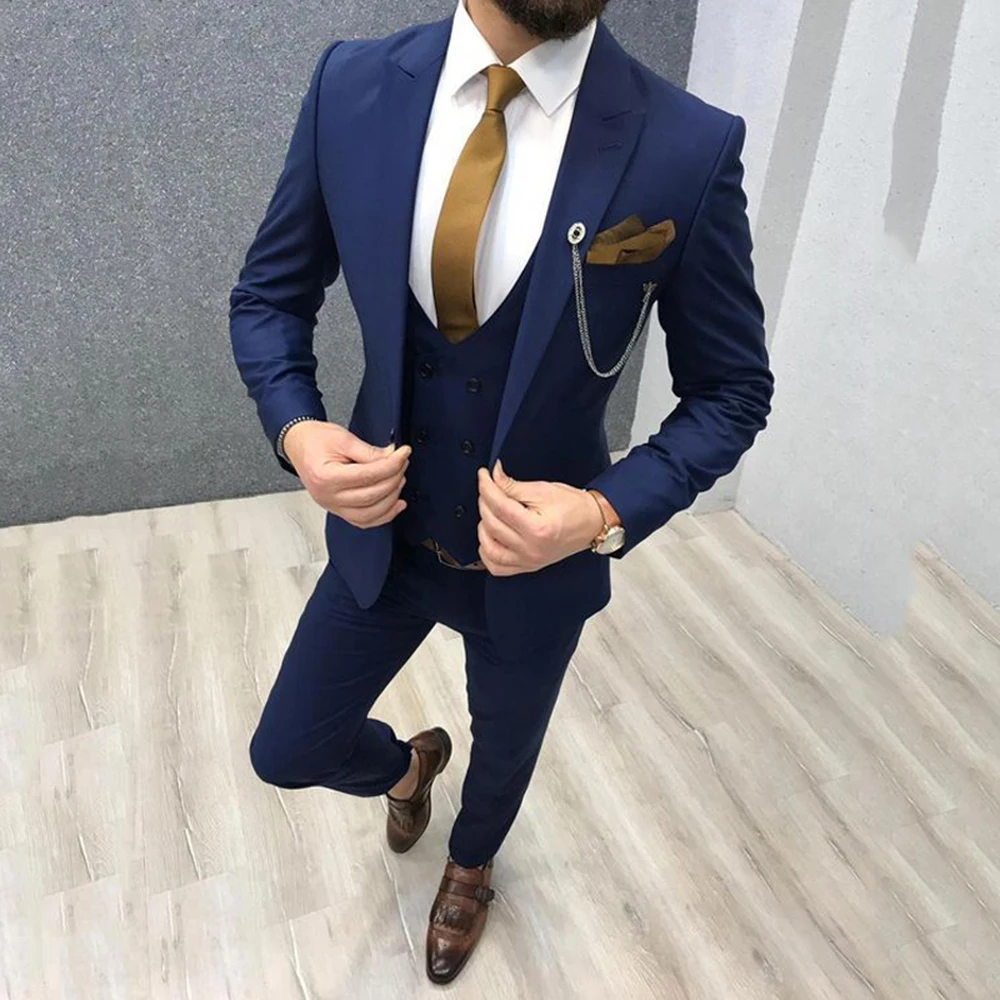 Mens Suits 3 Pieces Double Breasted Vest Slim Fit Groom Suits Handsome Wedding Tuxedos Prom Dinner  (Blazer+Pants+Vest)