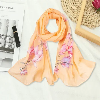 

Women Chinese Ink Style Scarves Fashion Summer Long Soft Wrap Lady Beach Shawl Multicolor Chiffon Scarf Feminine Floral Flower