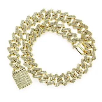 

1.8CM wide bar Miami Cuban chain copper inlaid with zircon men and women Punk necklace