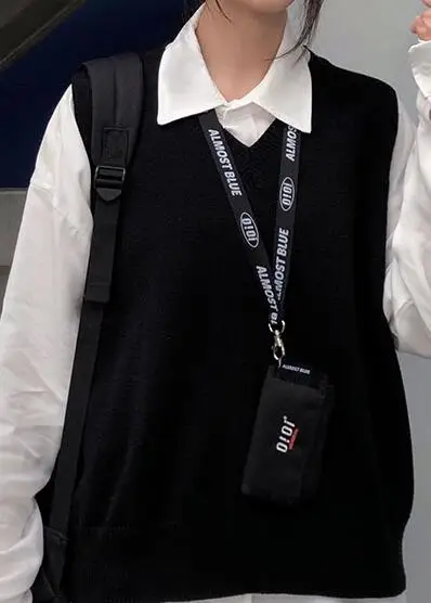 black vest Осень и зима корейский стиль v шеи вязаный Однотонный черный жилет без рукавов свитера женские пуловеры женские(X1043 - Цвет: black vest