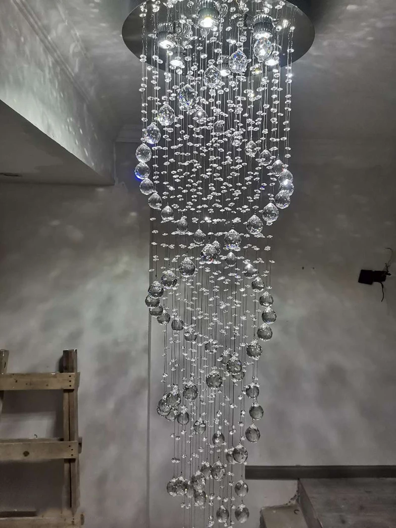 Modern LED Crystal Chandeliers Light Fixture for Staircase Stair Lights Luxury Hotel Villa Vanity Bedroom Hanging Lamp