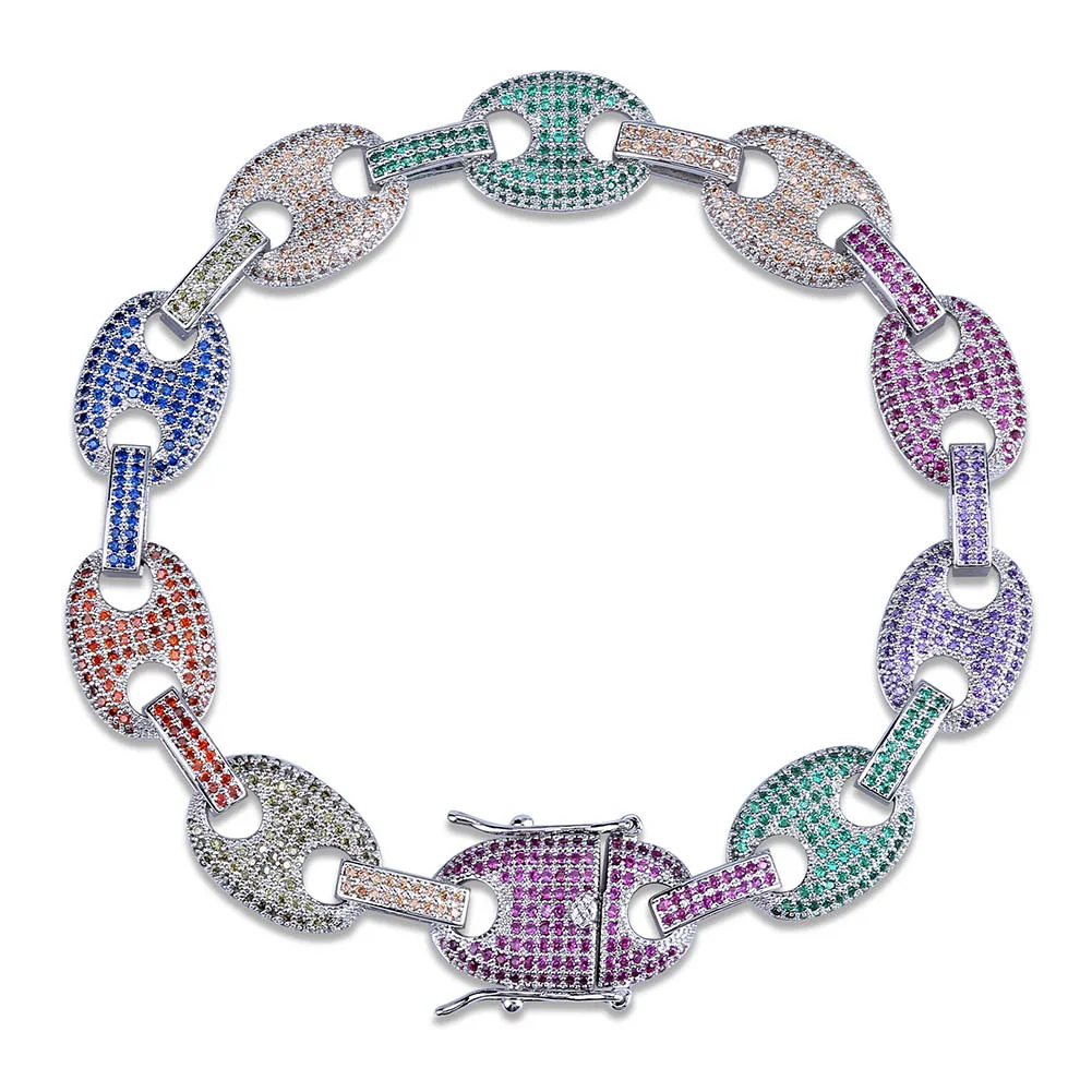 GUCY Hip Hop Bracelet Micro Pave Multicolor CZ Stones All Iced Out Gold/Silver Color Plated Rainbow Link Chain Bracelet for Men - Окраска металла: Rainbow-S