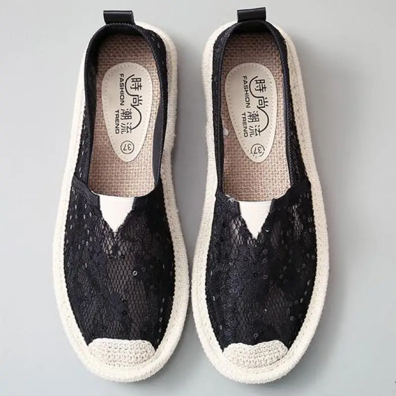 

Summer Women Casual Lace Shoes Knitted Mesh Breathable Hollow Ballet Flats Ladies Slip On Round Toe Flat Loafers Fisherman Shoes