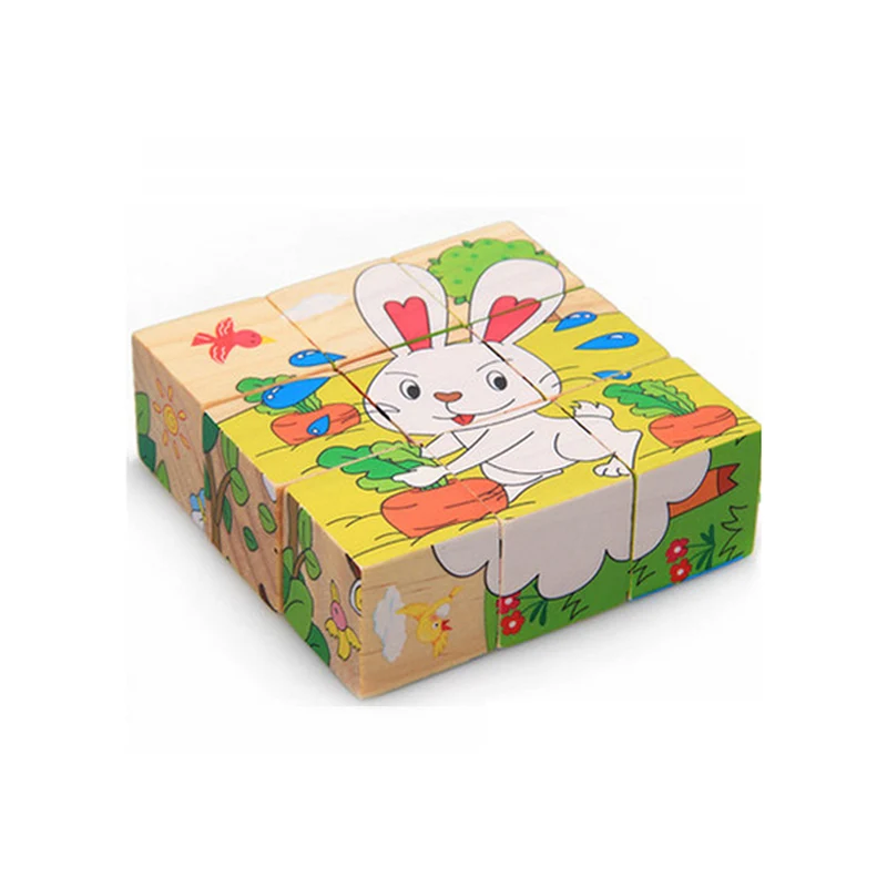 Farm animals-Rabbits Высококачественная Шестигранная картина деревянная головоломка 3D пазл детские игрушки Ранние развивающие игрушки куб головоломка детские подарки - Цвет: Farm animals-Rabbits