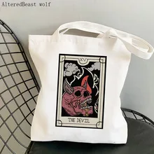 

Women Shopper bag The Devil Tarot Card Printed Bag Harajuku Shopping Canvas Shopper Bag girl handbag Tote Shoulder Lady Bag