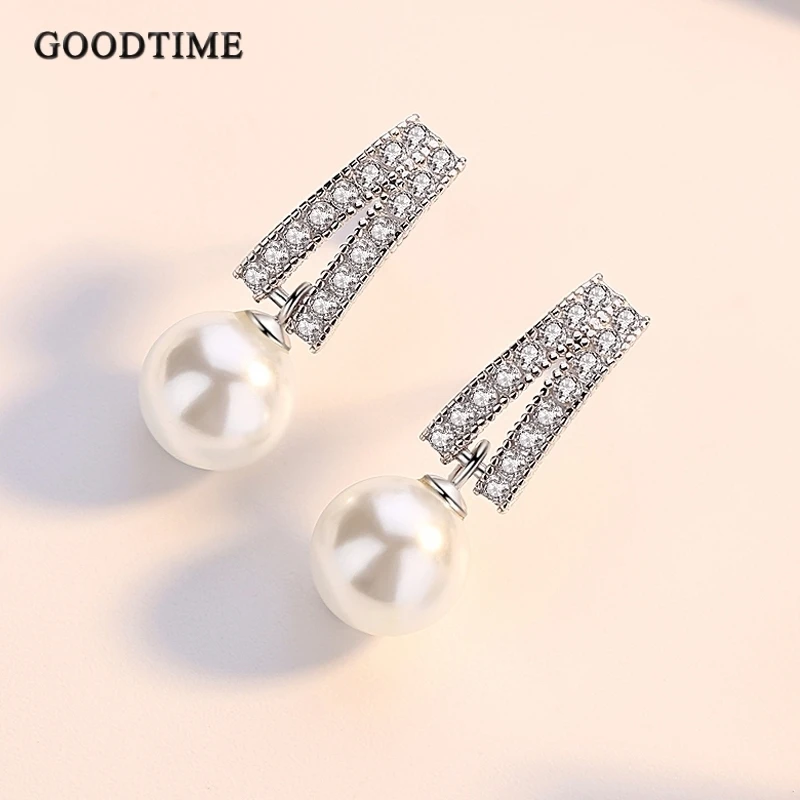 Trendy Women Earring Pure 925 Sterling Silver Earring Ear Wire Pearl Tassel Earrings Noble Rhinestone Zircon Earring For Girl