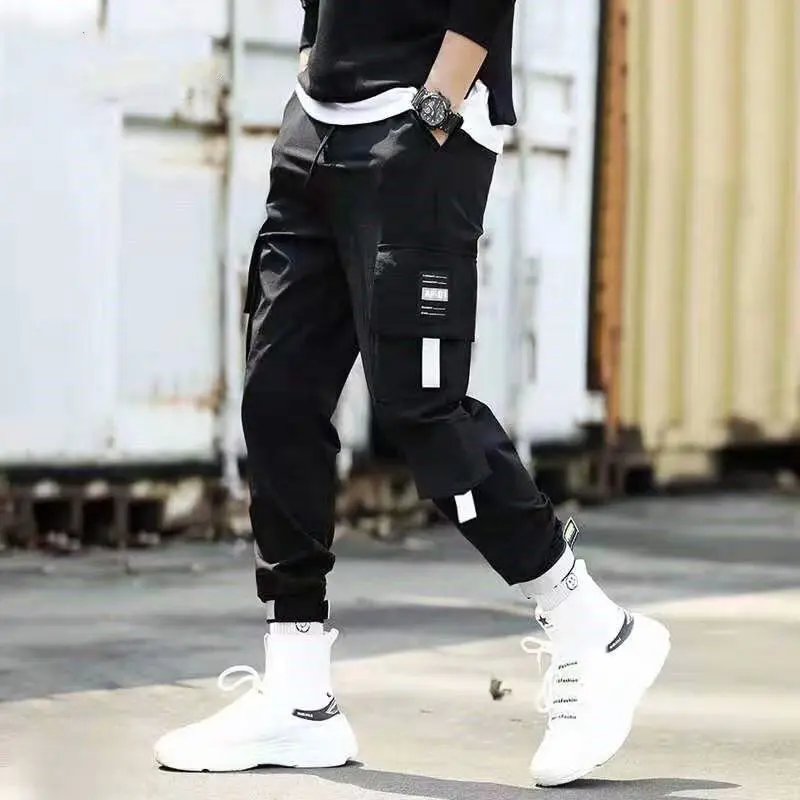 

Men's Ribbons Pockets Cargo Harem Pants 2020 Hip Hop Casual Male Tatical Joggers Trousers Fashion Casual Streetwear Pants