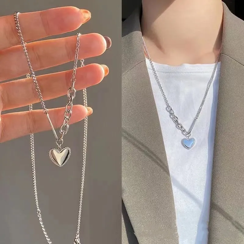 Unique Love Heart Pendant Necklace For Women Silver Color Assymetric Trendy Fashion Gift for Friend Wholesale Jewelry |
