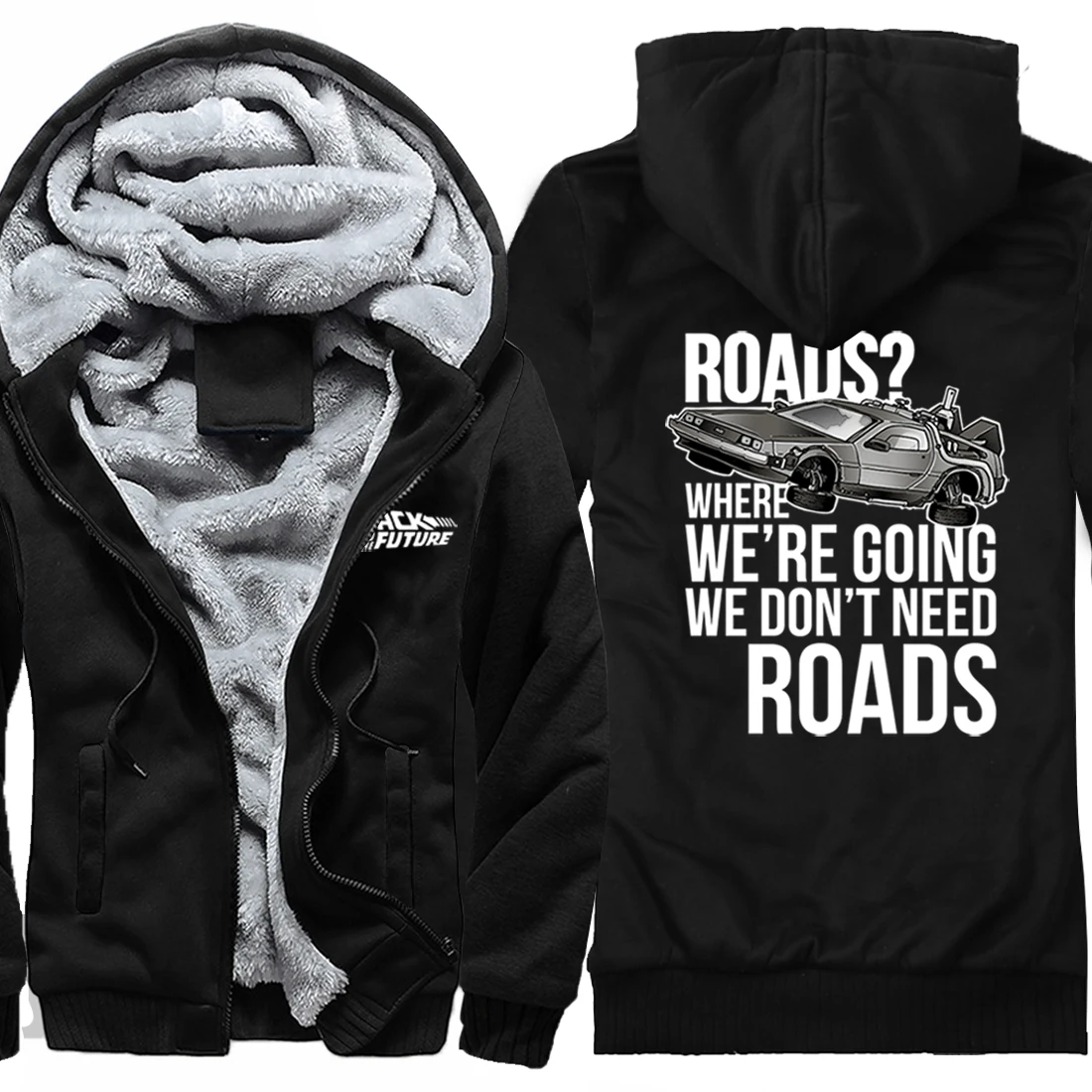 

Back To The Future Print Fleece Thicken Coat Male Outdoor Keep Warm Zipper Jacket 2020 Man Loose Fashion Raglan Streetwear Hoody