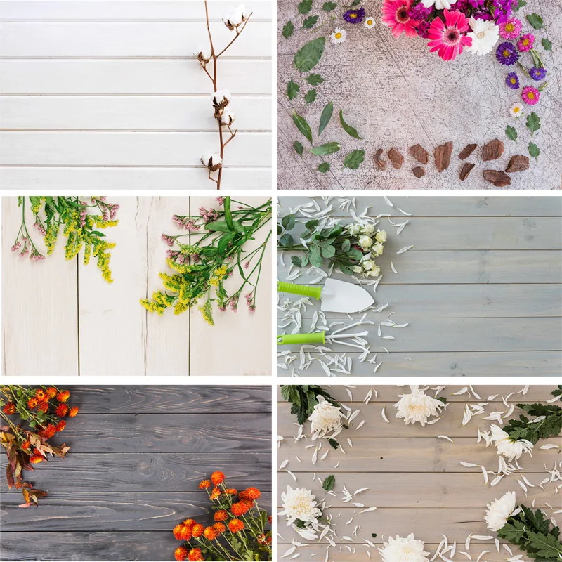 

Vinyl Custom Photography Backdrops Flower and Wooden Planks Theme Photography Background 191030BV-001