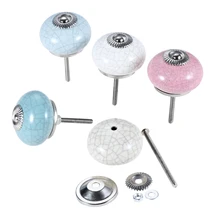 Pomos redondos de cerámica para decoración de muebles, tirador craquelado para puertas de armarios, cajones, cofres, habitación de niños, 43x26mm, 1 unidad