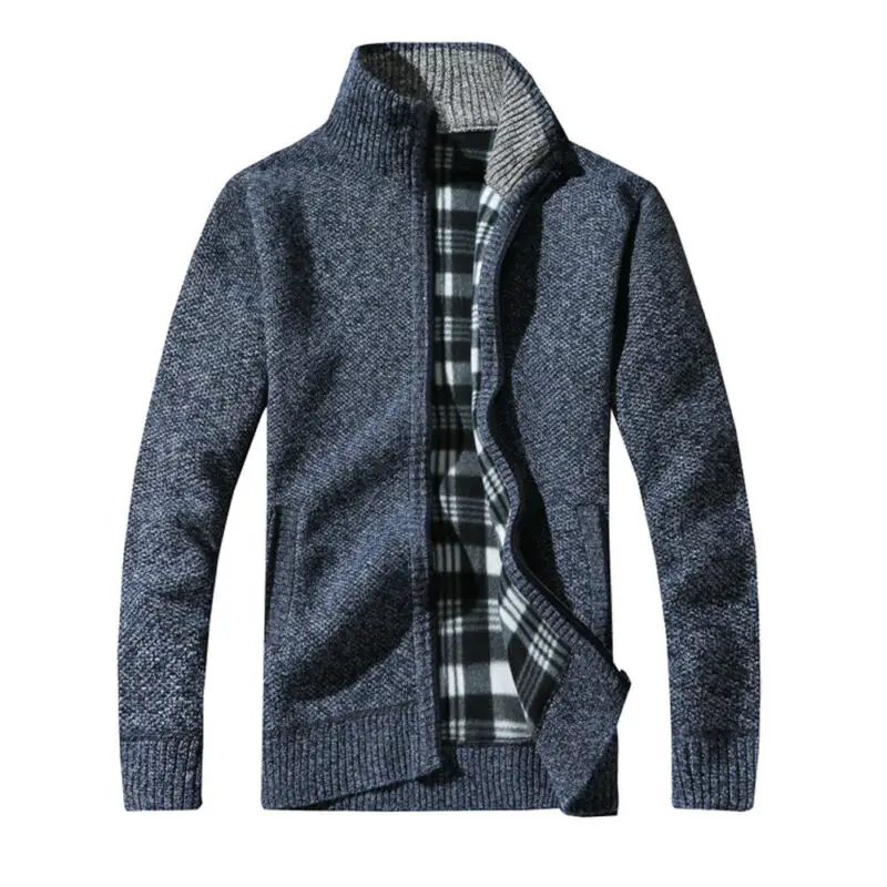 Hot Men Winter Warm Slim Turnltneck Sweater Knitted Cardigan Solid Color Zip Up Fleece Lined Coat Balck Blue Brown Gray | Мужская одежда