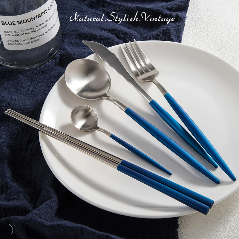 

304 stainless steel tableware set Knife fork spoon coffee Tea and dessert spoon Family reunion dinner set Kitchenware