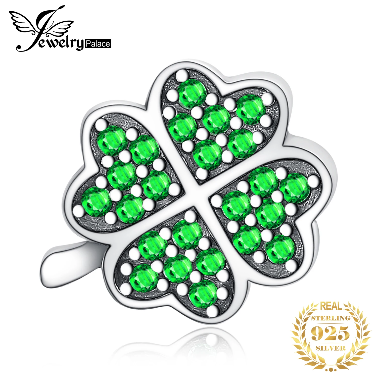 JewelryPalace удачи с ирландским клевером 0.6ct зеленый фианит 925 пробы Серебряная очарование бусы для Для женщин хит модных продаж DIY ювелирных
