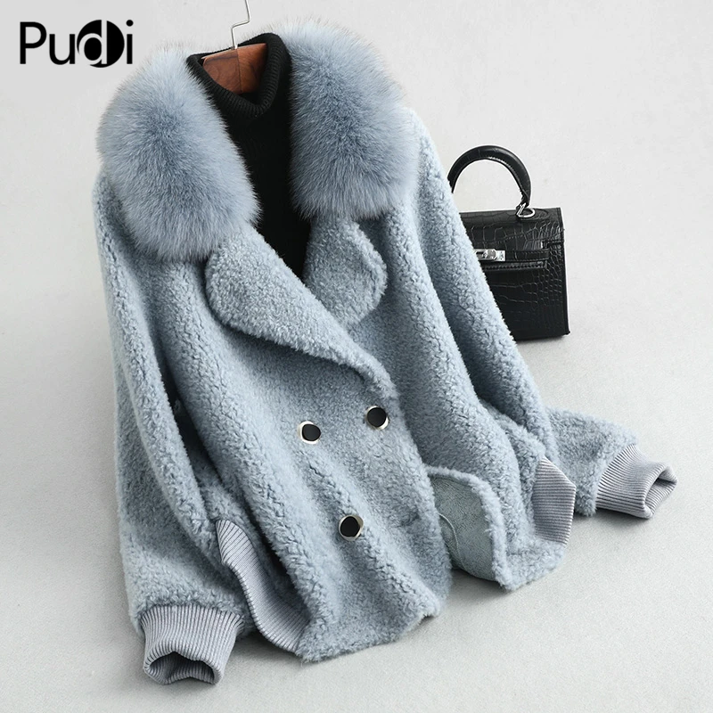 PUDI A18107 женские зимние теплые натуральная шерсть пальто с мехом Зимние теплые женские из натуральной кожи Лисий меховой воротник куртка, пальто