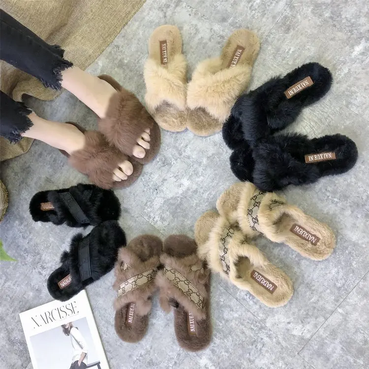 

Really Rabbit Fur Slipper Women's 2018 Autumn And Winter New Style Fur Slipper G Word Wool Female Slippers Household WOMEN'S Sho