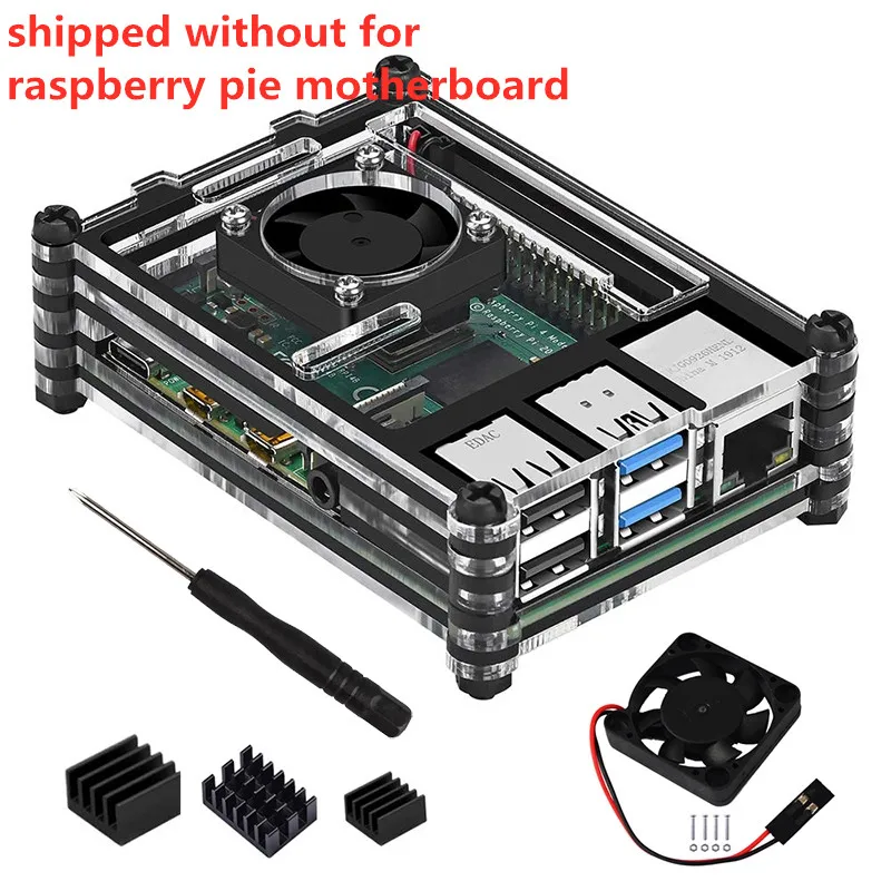 Прозрачный/прозрачный/черный чехол для Raspberry Pi 4 Model B с охлаждающим вентилятором