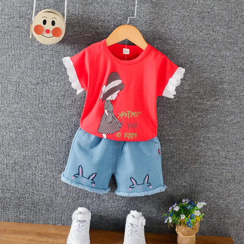 

Girls Sweet Cute Cartoon Little Girl Short Sleeve Two-Piece 2020 Summer New Style T-shirt Childrenswear