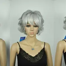 Горячая модный серебряный короткий кудрявый Женский парик для волос