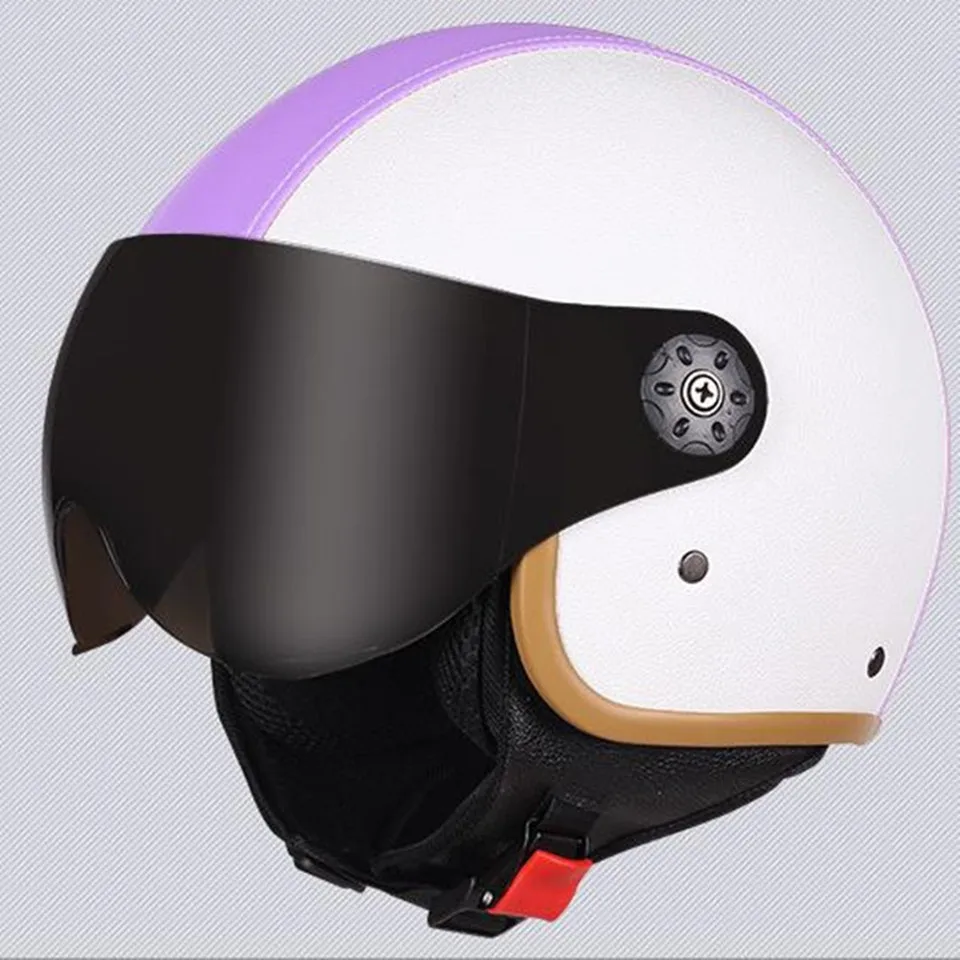 Мотоциклетный шлем половина лица ABS Мотоциклетный кожаный коричневый шлем безопасность двойной объектив шлем мото шлем для женщин/мужчин C120