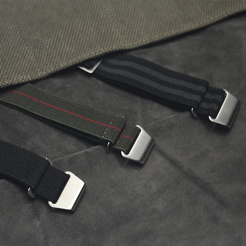 

60's French Troops Parachute Special Elastic Nylon Watch Band Man's Universal Canvas Fabric Watch Strap Hook Buckle 20mm 22mm