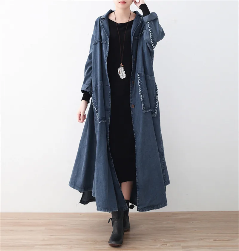 Vintage Denim Jacket Loose Outerwear Female 2022 New Spring Autumn Long Irregular Windbreaker For Women | Женская одежда