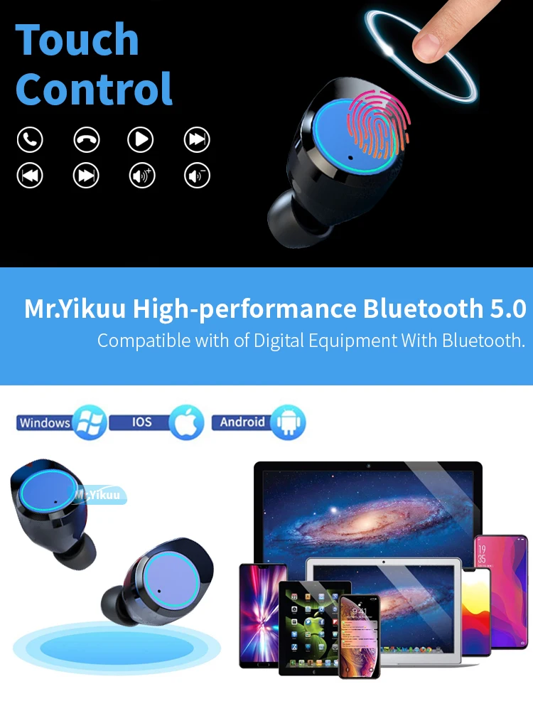 Mr. Yikuu Bluetooth 5,0 наушники с 4000 мАч power Bank зарядный чехол как глубокий басовый вкладыш настоящие беспроводные наушники для смартфона