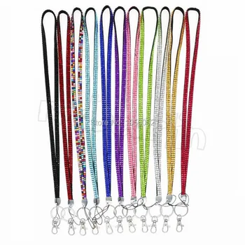 

New Bling Rainbow Rhinestone Lanyard Crystal neck strap Diamond Long Lanyard with Keychain and Clip Badge ID Holder