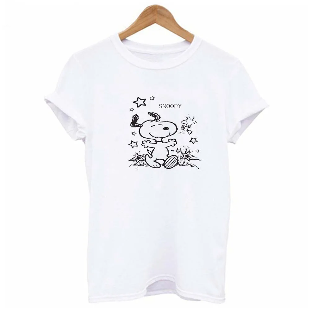 Мультяшная Футболка Harajuku Cute Snoopy летние мужские и женские футболки 2019 новая белая