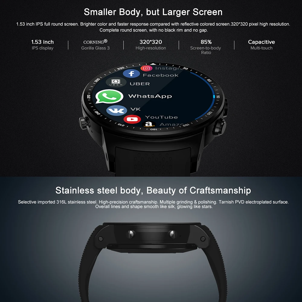 Новинка zeblaze Thor PRO 3g gps Smartwatch 1,53 дюймов Android 5,1 MTK6580 1,0 ГГц 1 Гб+ 16 Гб Смарт-часы BT 4,0 Носимых устройств для мужчин