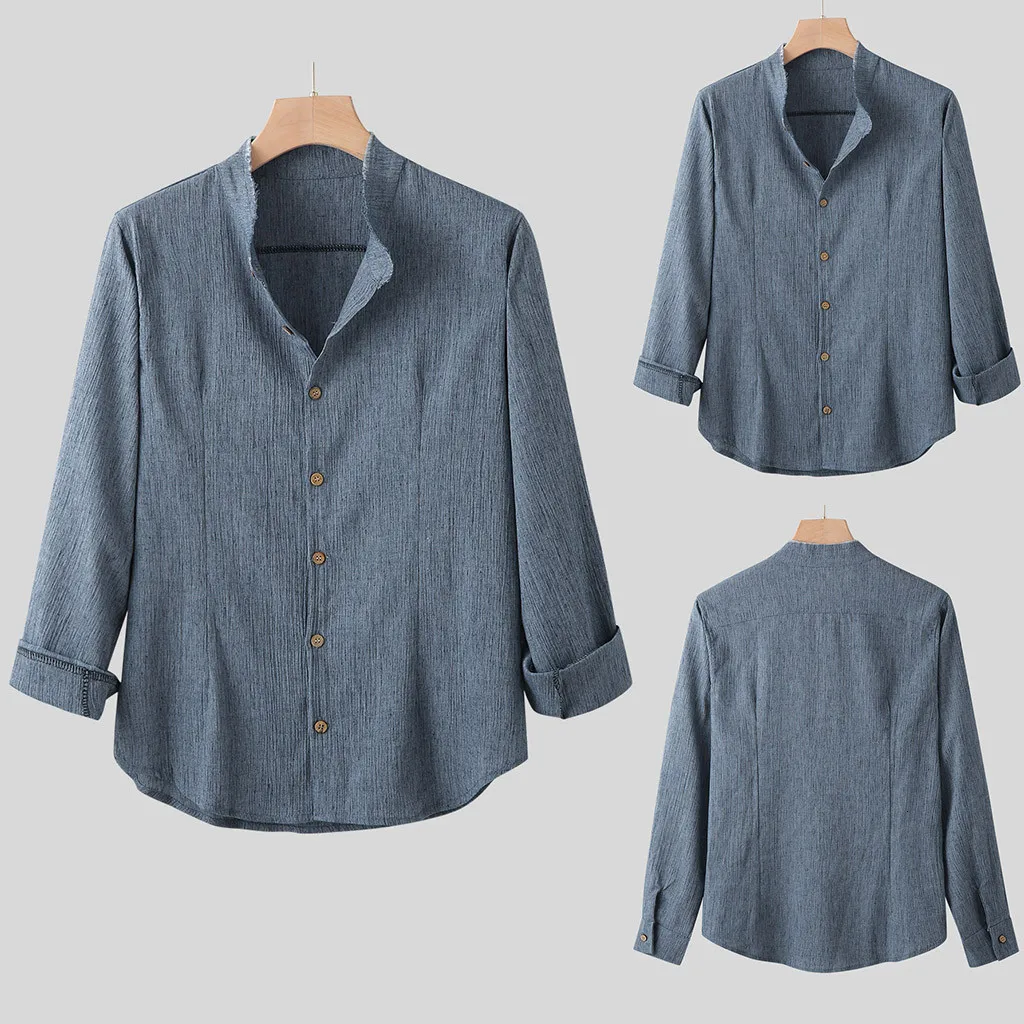 Men Shirt Long Sleeve camisa masculina Fashion Mens Needle show Autumn Casual Fit Cotton Round Top Blouse S-2XL |