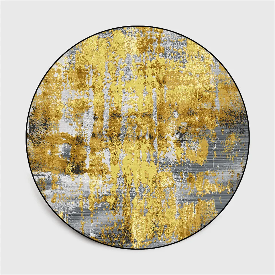 Wishstar Nordic Luxury Round Bedside Carpet Rugs Gold Gray Area Rugs For Home Living Room European Carpet Chair Mat