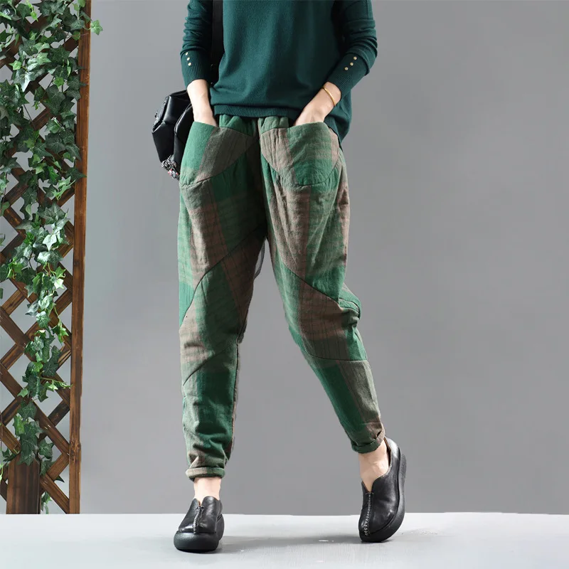 Max LuLu Зимняя мода Европейская Женская одежда с подкладкой женские льняные клетчатые шаровары повседневные свободные теплые брюки размера плюс