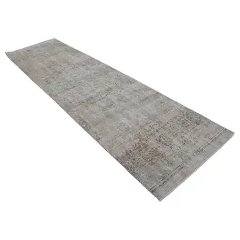 

90x322 Cm Beige Handmade Overdyed Runner Rug-3x11 Ft