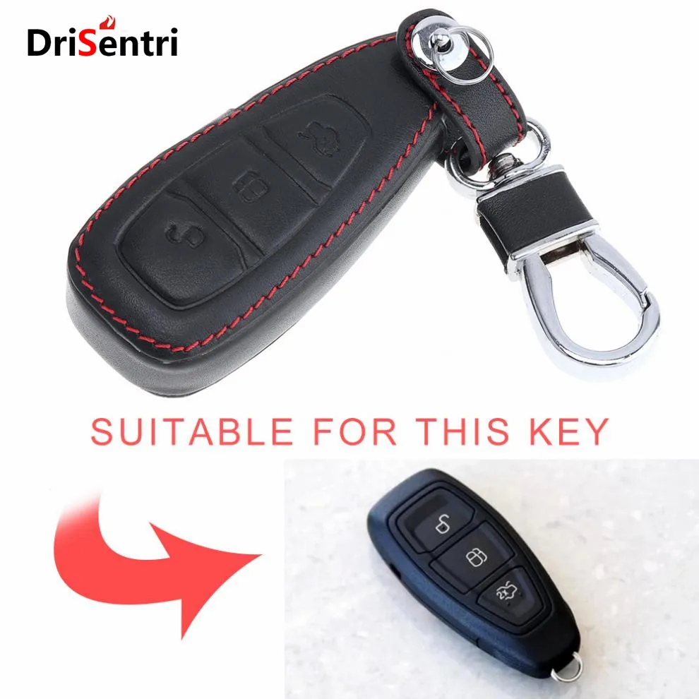 

3 Buttons 3D Leather Car Key Cover Protector Holder with Hanging Buckle for Ford Fiesta Focus 3 4 MK3 MK4 Mondeo Ecosport Kuga