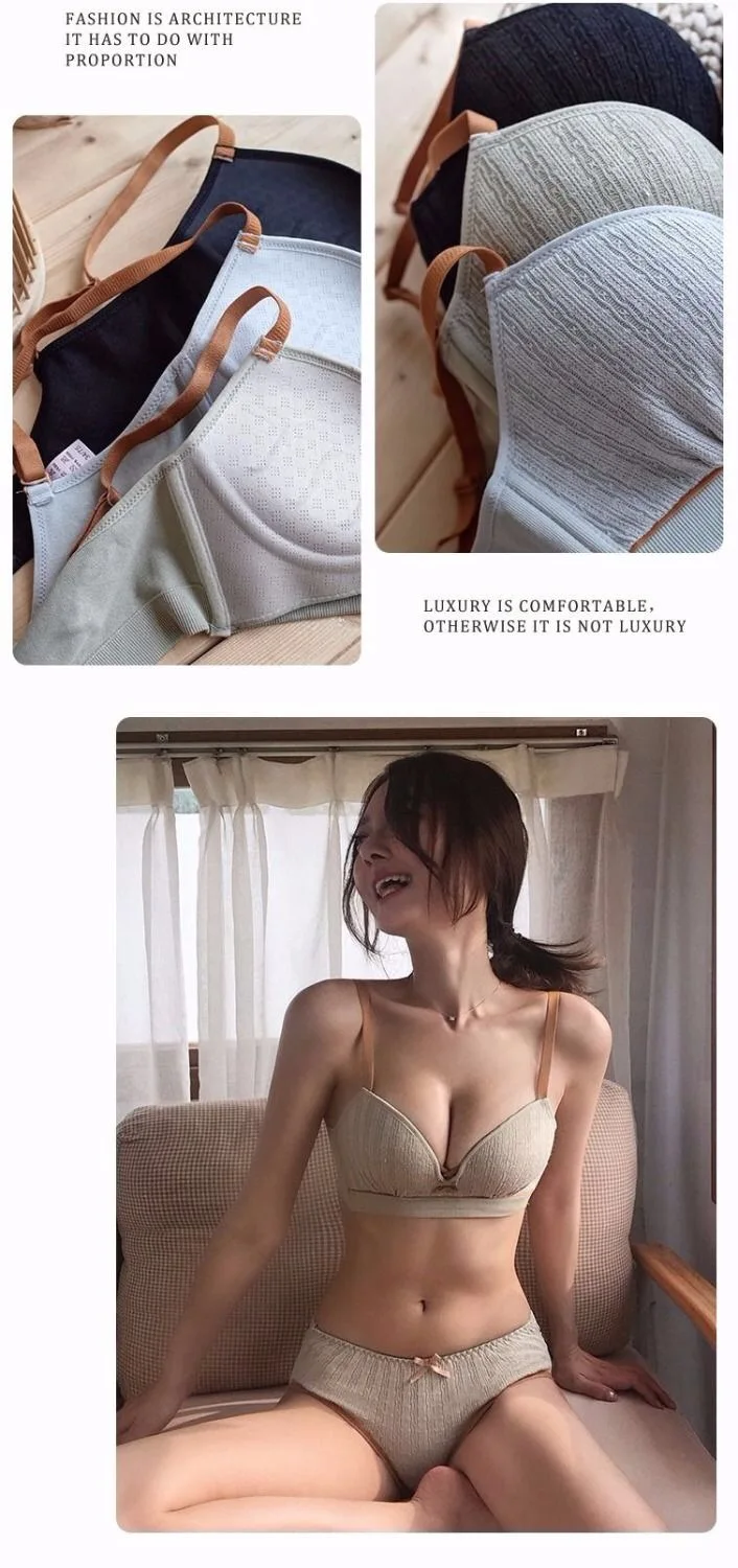 [Бюстгальтер+ нижнее белье] простое женское нижнее белье с небольшой грудью, с закрытой стороны, без косточек