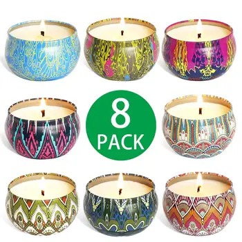 

8pcs Nordic Tea Candle Decorative DIY Soy Wax Natural Landscaping Raw Material Scented Candles With Tin Can Tea Candle Holder