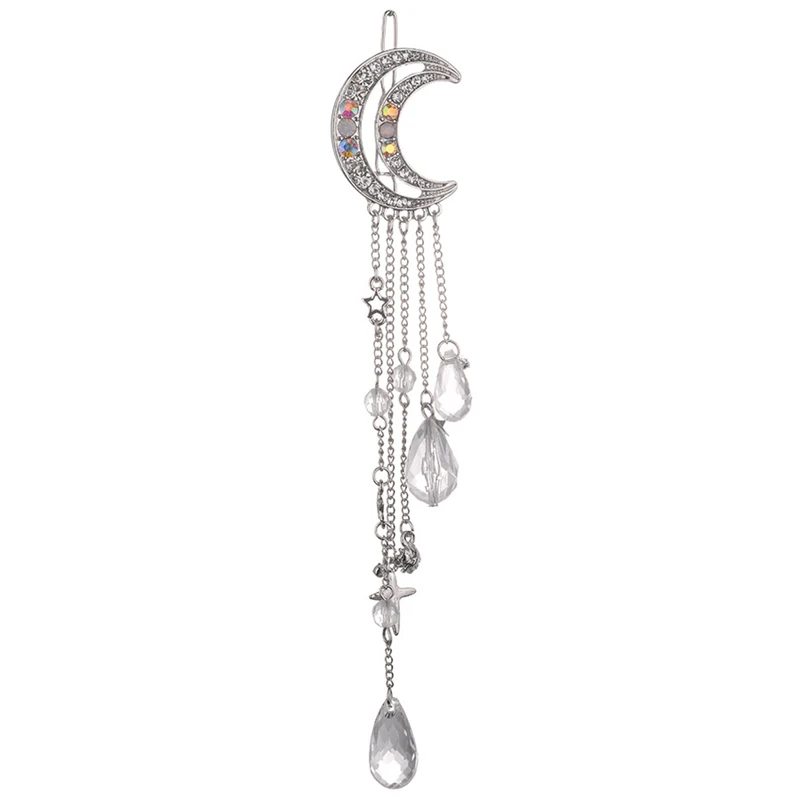 MISANANRYNE Women Hairpin Moon Rhinestone Crystal Long Chain Beads Hair Pins Pendant Tassel Hairclip Jewelry Clip | Украшения и
