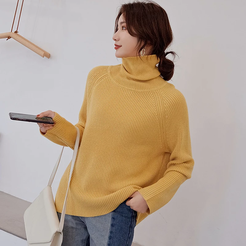 Women Pullovers 100% Cashmere and Wool Knitting Sweaters Ladies 2019 Turtleneck Loose Jumpers 5Color Knit Clothes Women Pullovers 100% Cashmere and Wool Knitting Sweaters Ladies 2019 Turtleneck Loose Jumpers 5Color Knit Clothes